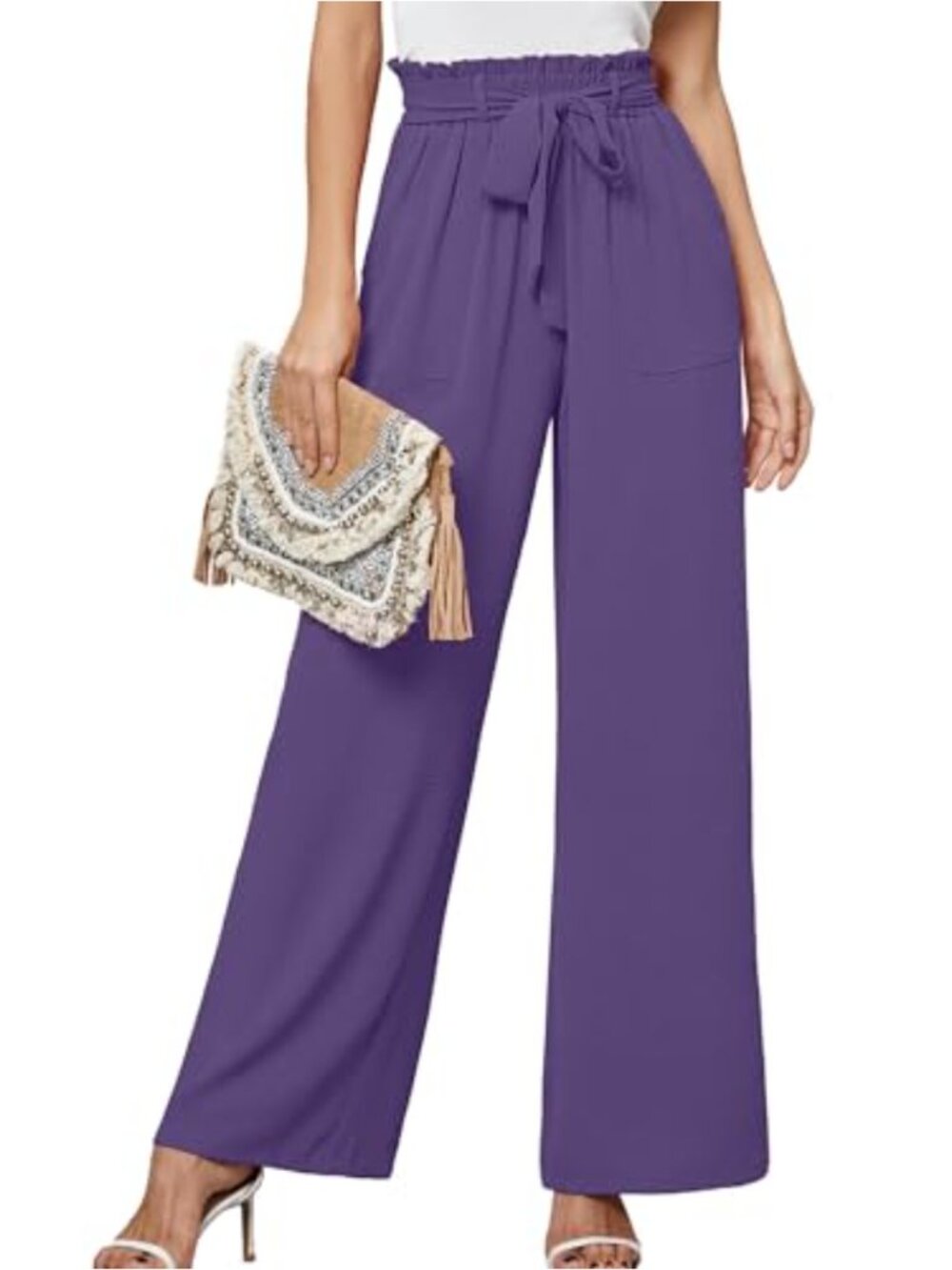 Wide Leg Lounge Pants with Pockets High Waisted Palazzo Tie Knot Trousers